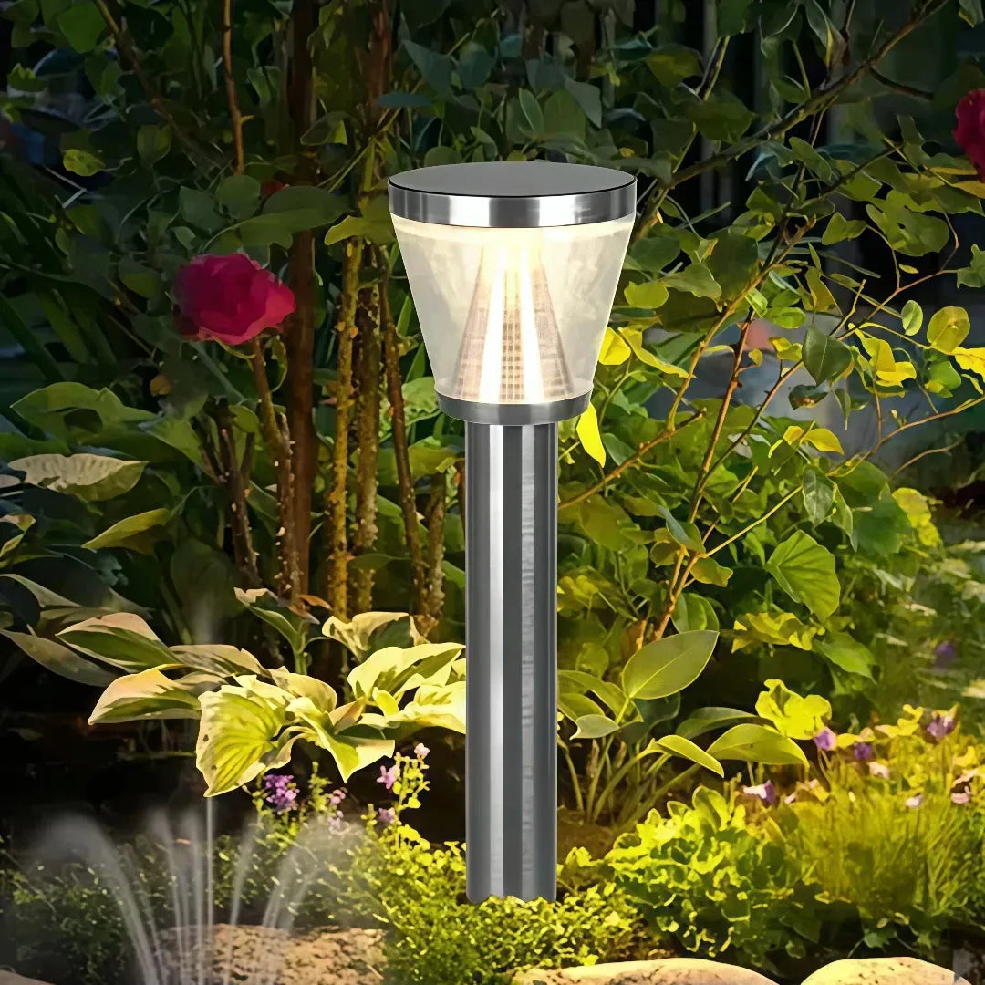 Paletto da giardino solare LED con diffusore conico dal design contemporaneo