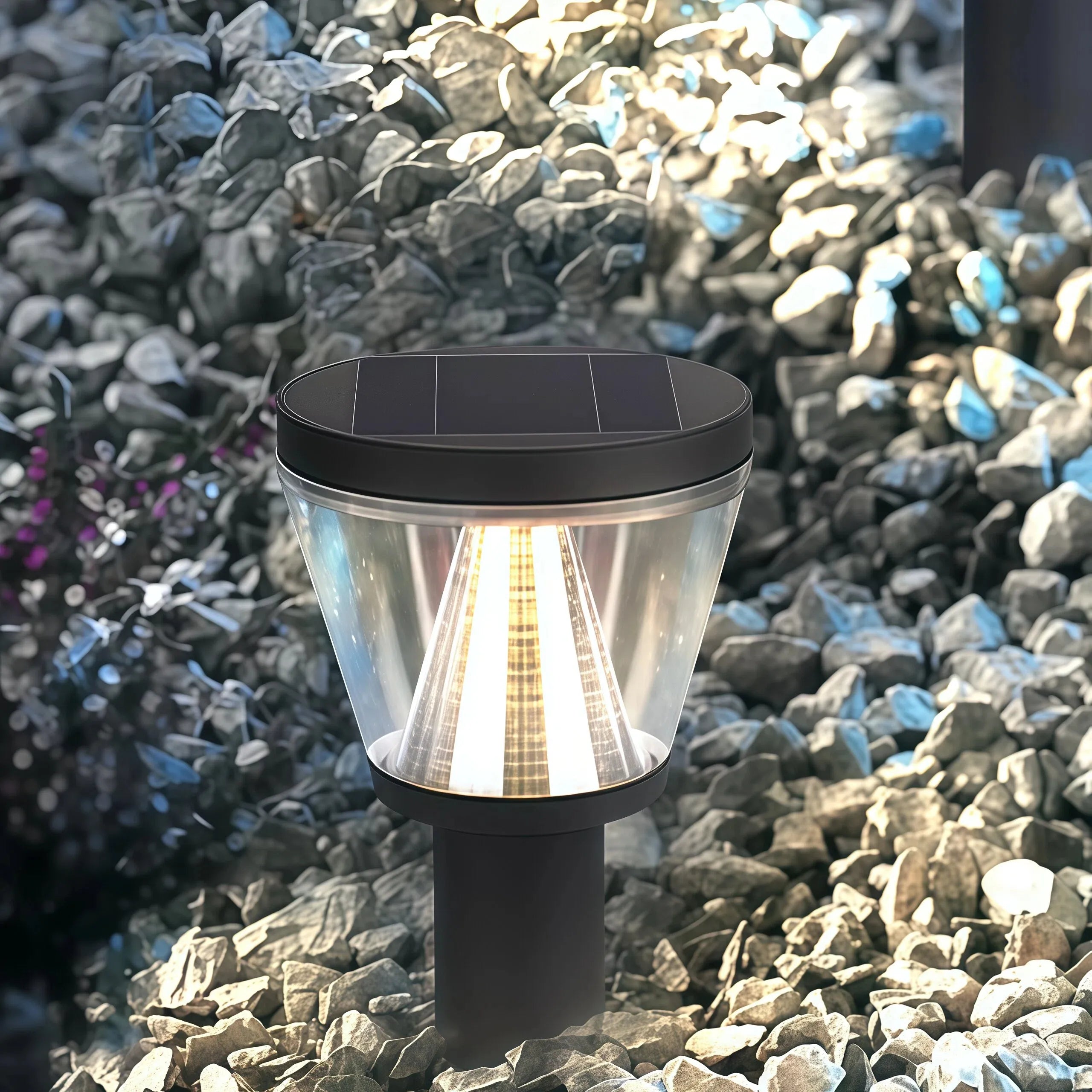 Paletto da giardino solare LED con diffusore conico dal design contemporaneo