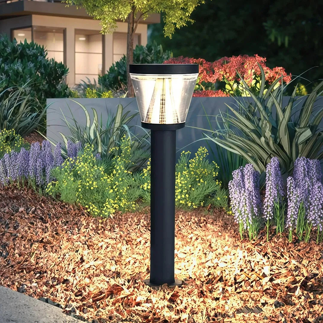 Paletto da giardino solare LED con diffusore conico dal design contemporaneo