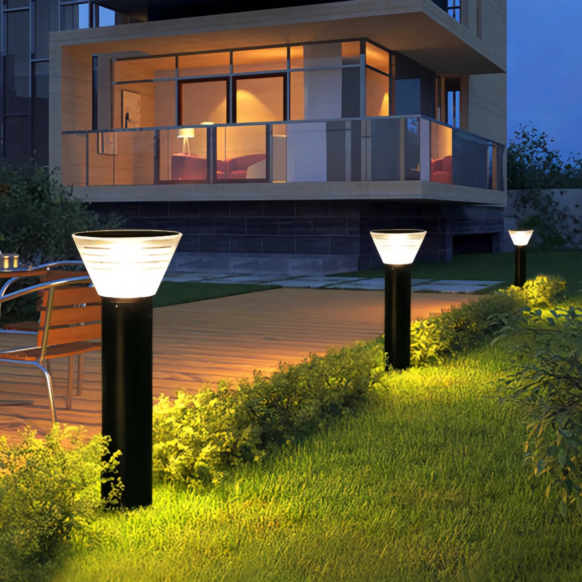 Paletto solare da giardino moderno a LED con diffusore con cappello conico