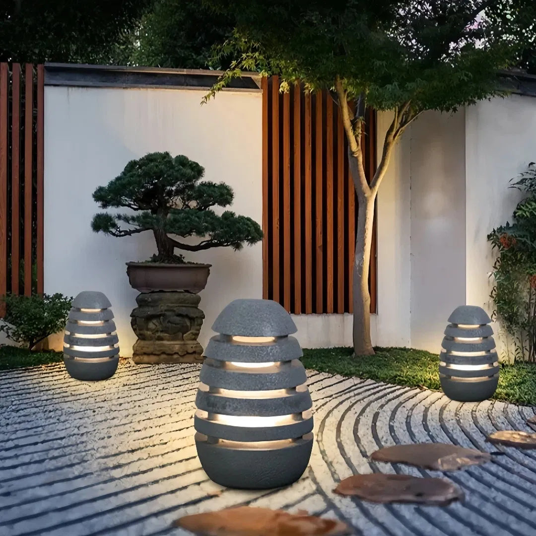 Lampada da esterno a LED con effetto sasso a forma di vaso per giardino
