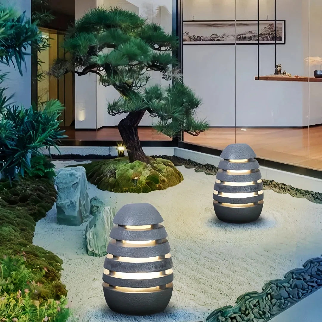 Lampada da esterno a LED con effetto sasso a forma di vaso per giardino
