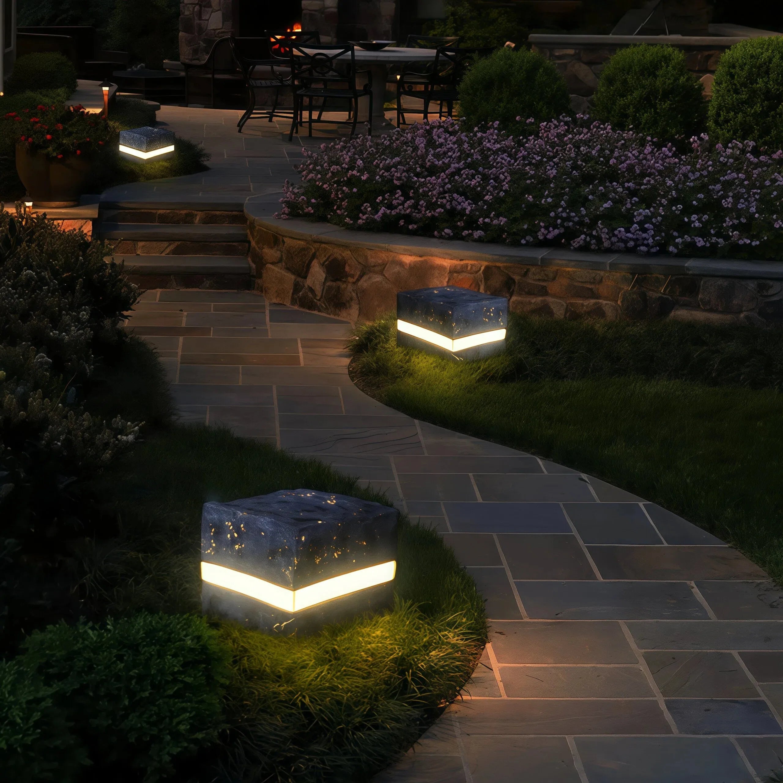 Lampada da giardino a forma di sasso a LED dal design minimal cubico con luce decorativa
