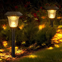 Lampioncino solare LED da giardino con vetro decorativo effetto giochi di luce e picchetto