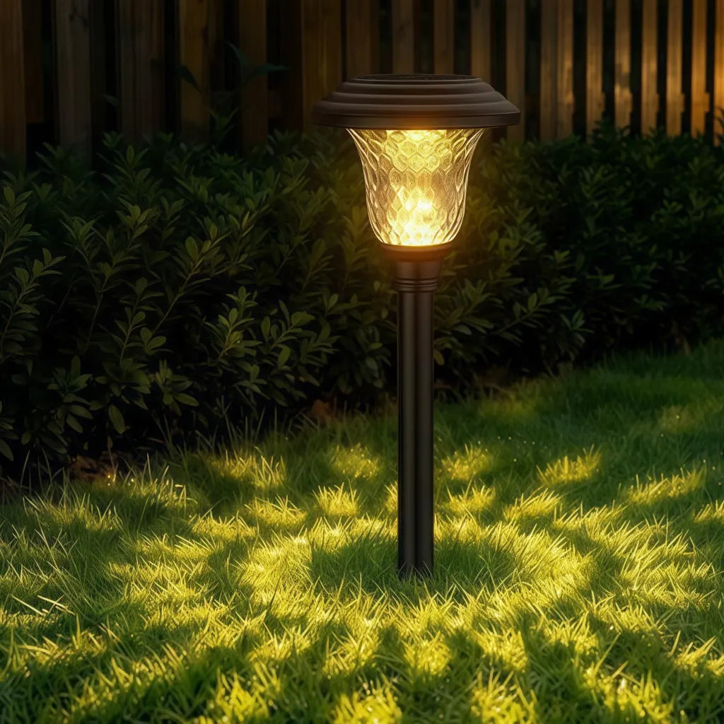 Lampioncino solare LED da giardino con vetro decorativo effetto giochi di luce e picchetto