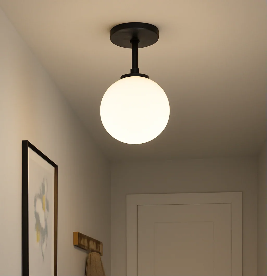 Plafoniera a sfera in vetro con LED per corridoio e design moderno