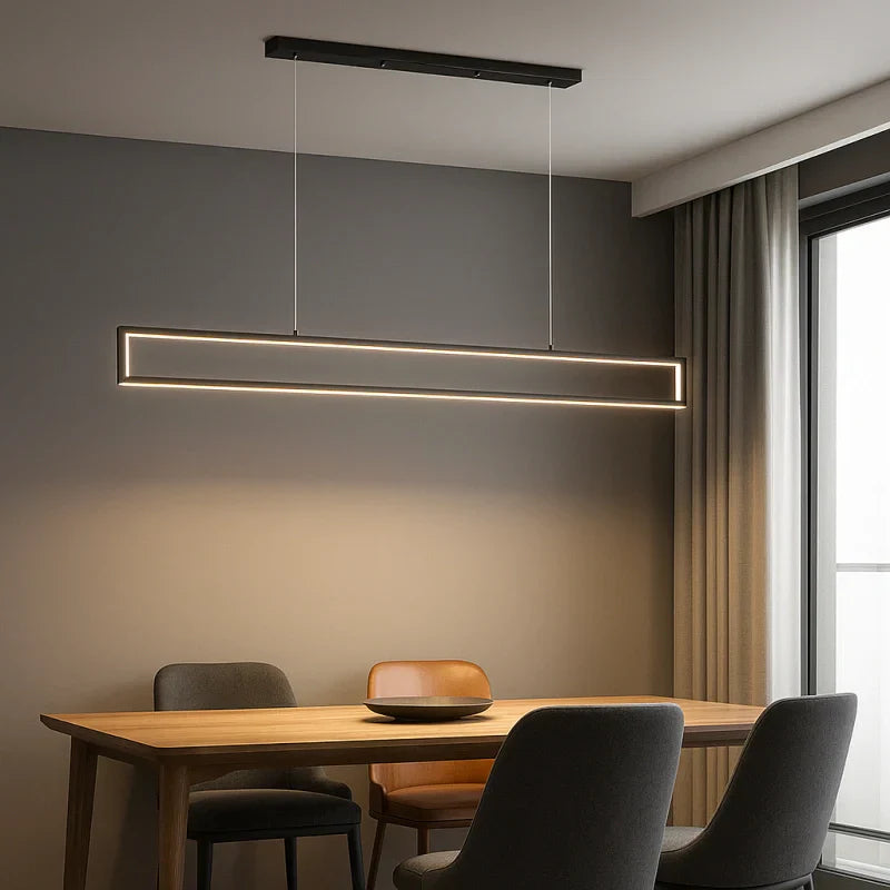 Lampada a sospensione rettangolare minimal nera a LED dimmerabile per sala da pranzo