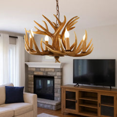 Lampadario con corna di cervo a più luci effetto candelabro stile chalet per soggiorno