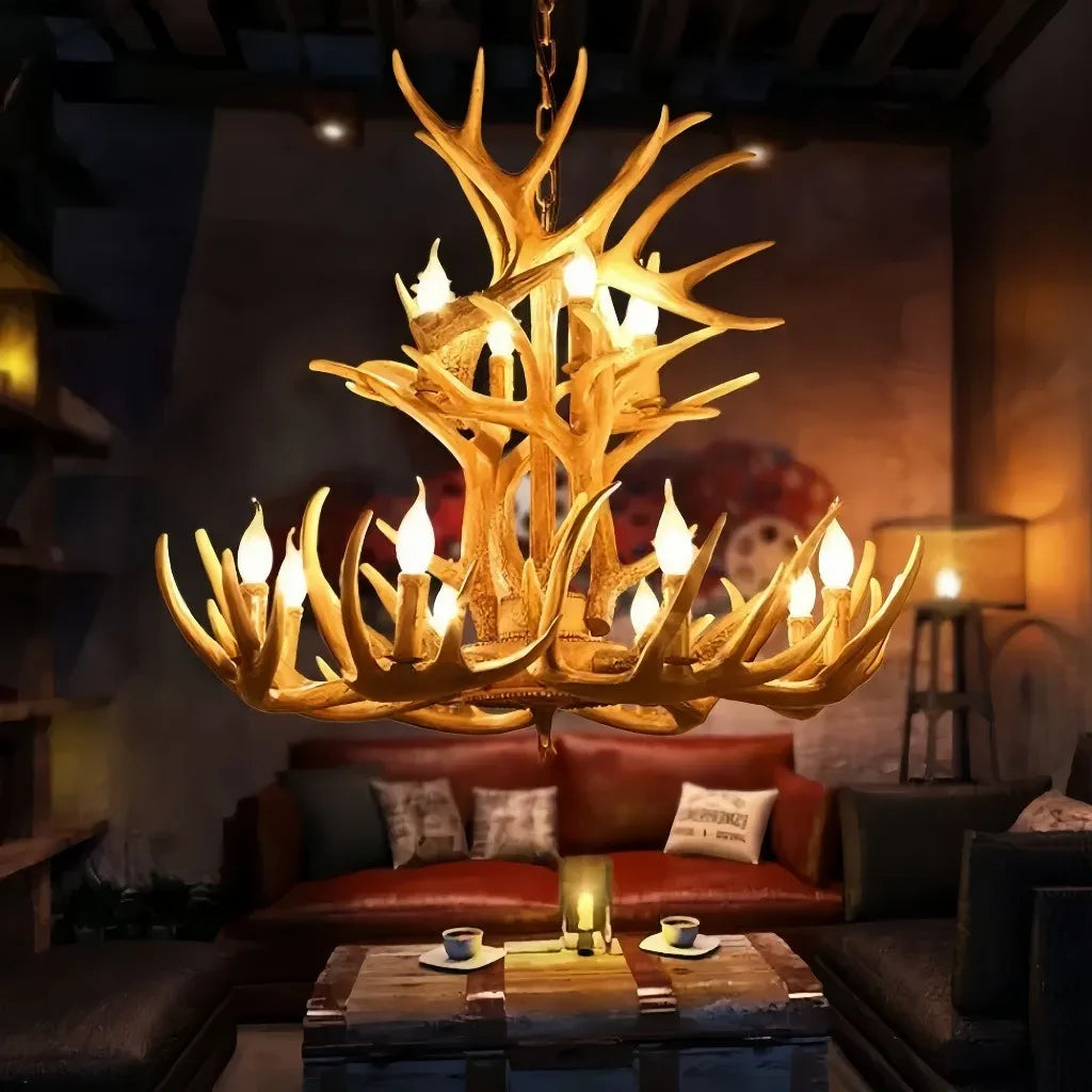 Lampadario con corna di cervo effetto naturale stile chalet per soggiorno
