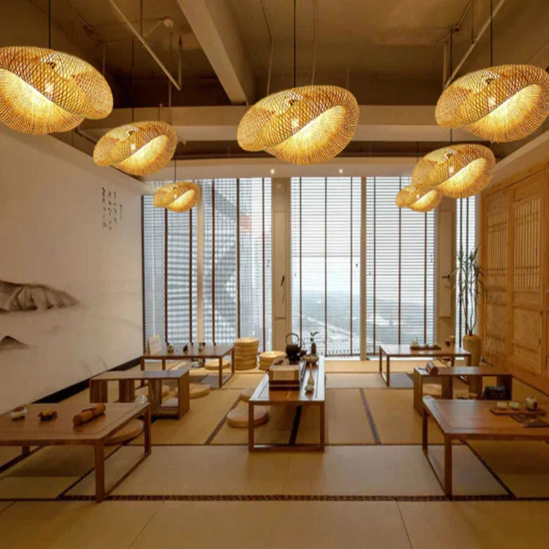 Lampadario in bambù a sospensione stile nordico per sala pranzo design intrecciato organico