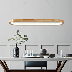Lampadario ovale a sospensione in legno LED dimmerabile per sala da pranzo