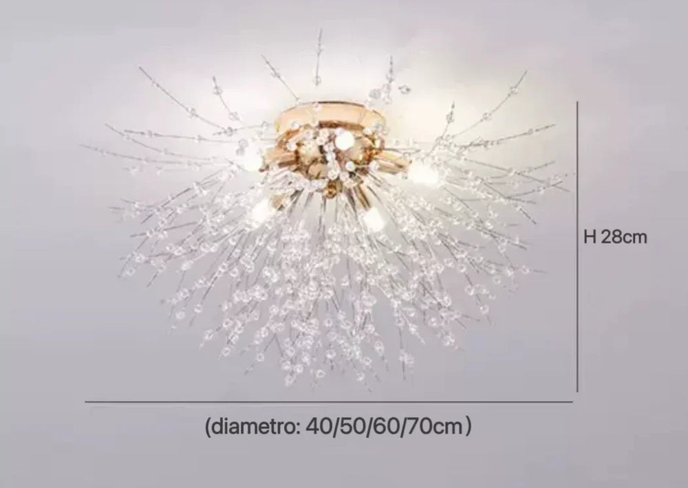 Plafoniera in cristallo LED dal design moderno a fuochi per soggiorno