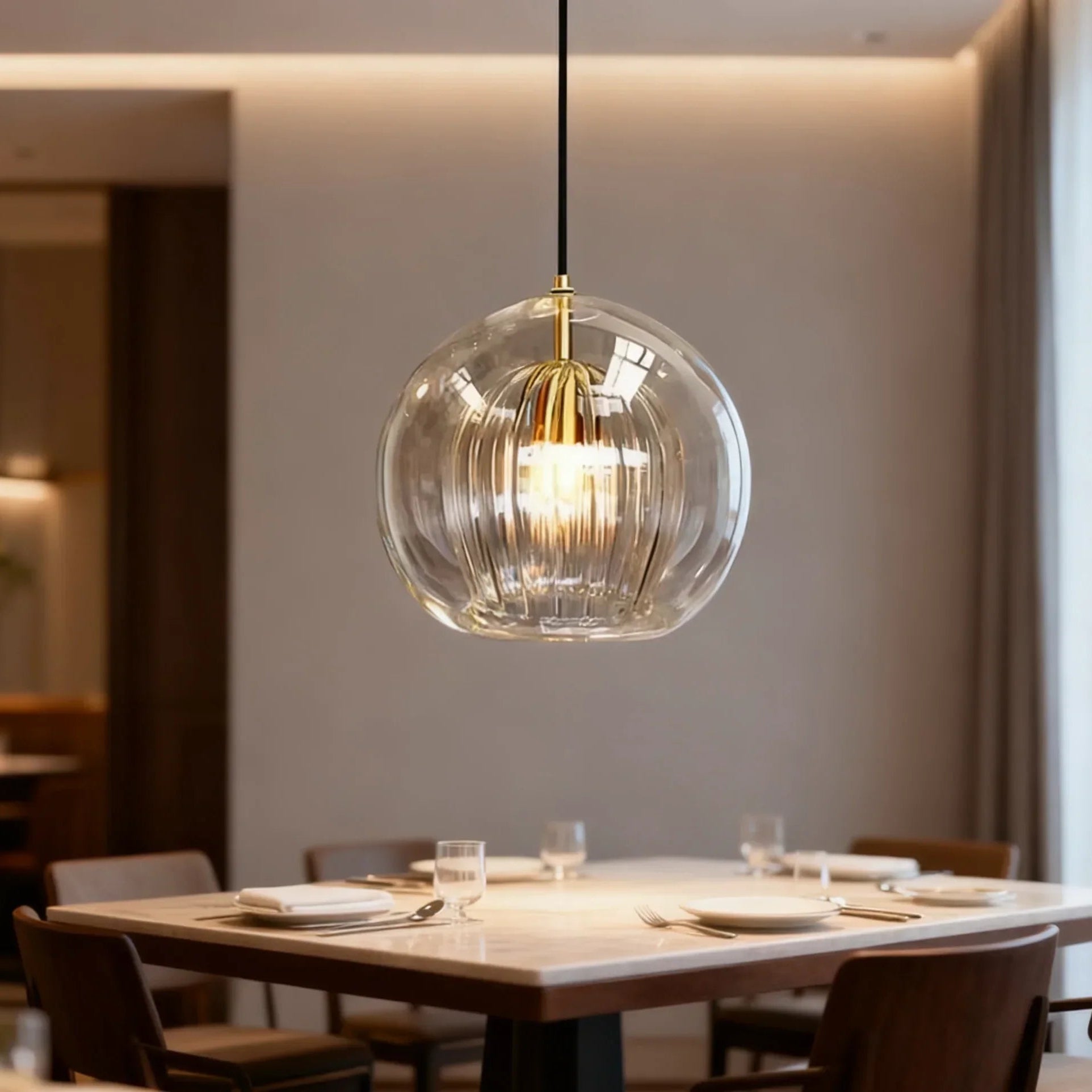 Lampadario a sospensione in vetro a sfera dal design moderno con LED per sala pranzo
