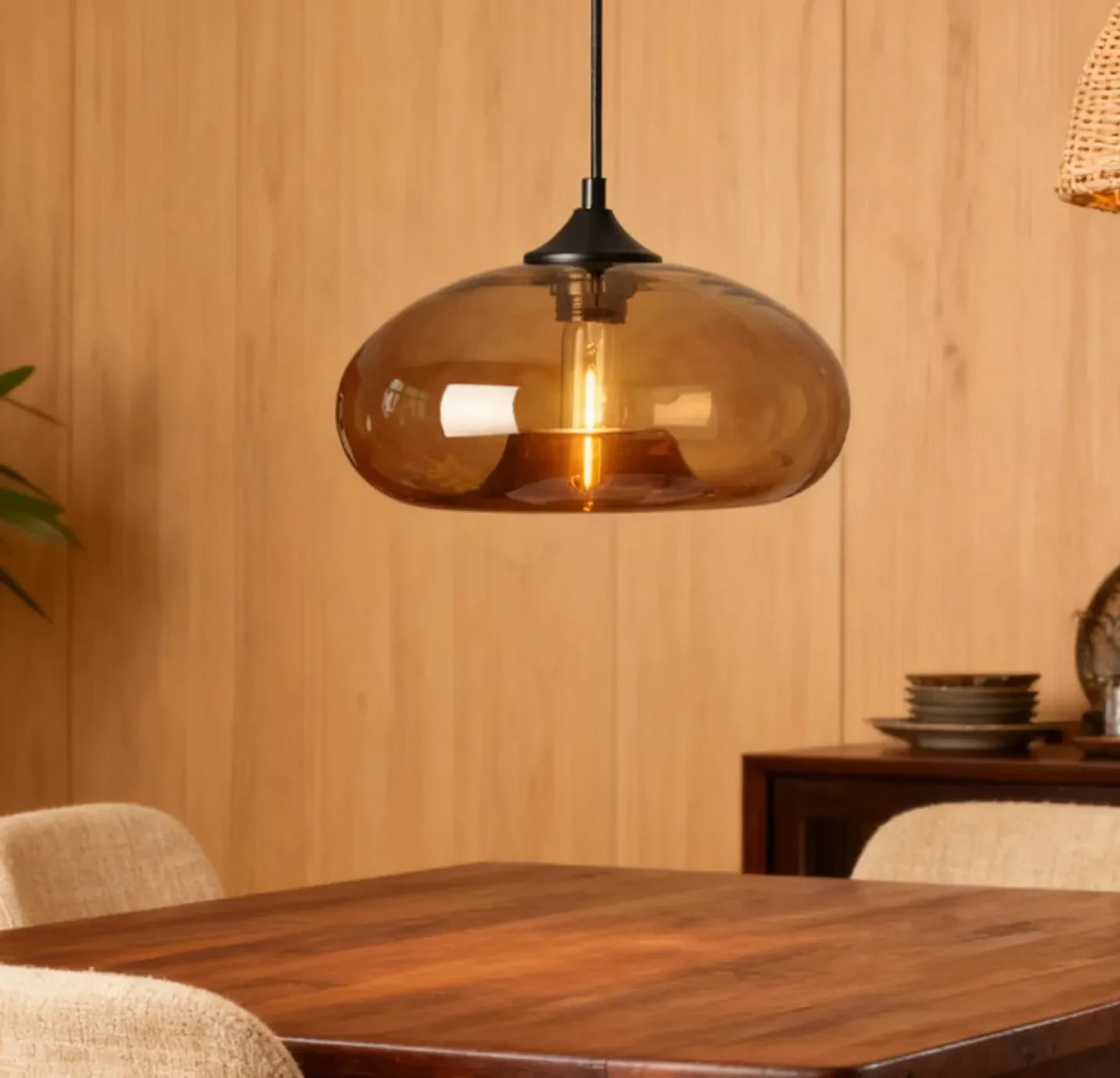 Lampadario in vetro colorato vintage a sospensione per sala da pranzo