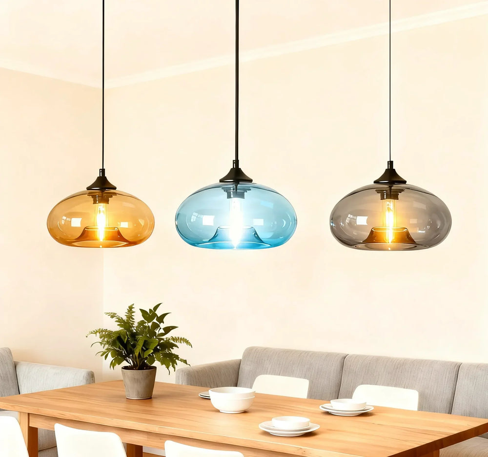 Lampadario in vetro colorato vintage a sospensione per sala da pranzo