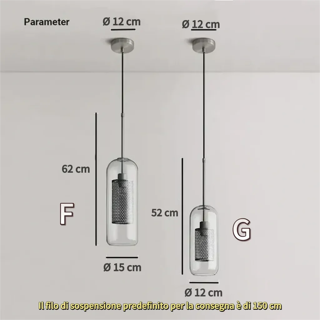 Lampadario a sospensione moderno in vetro trasparente per sala da pranzo
