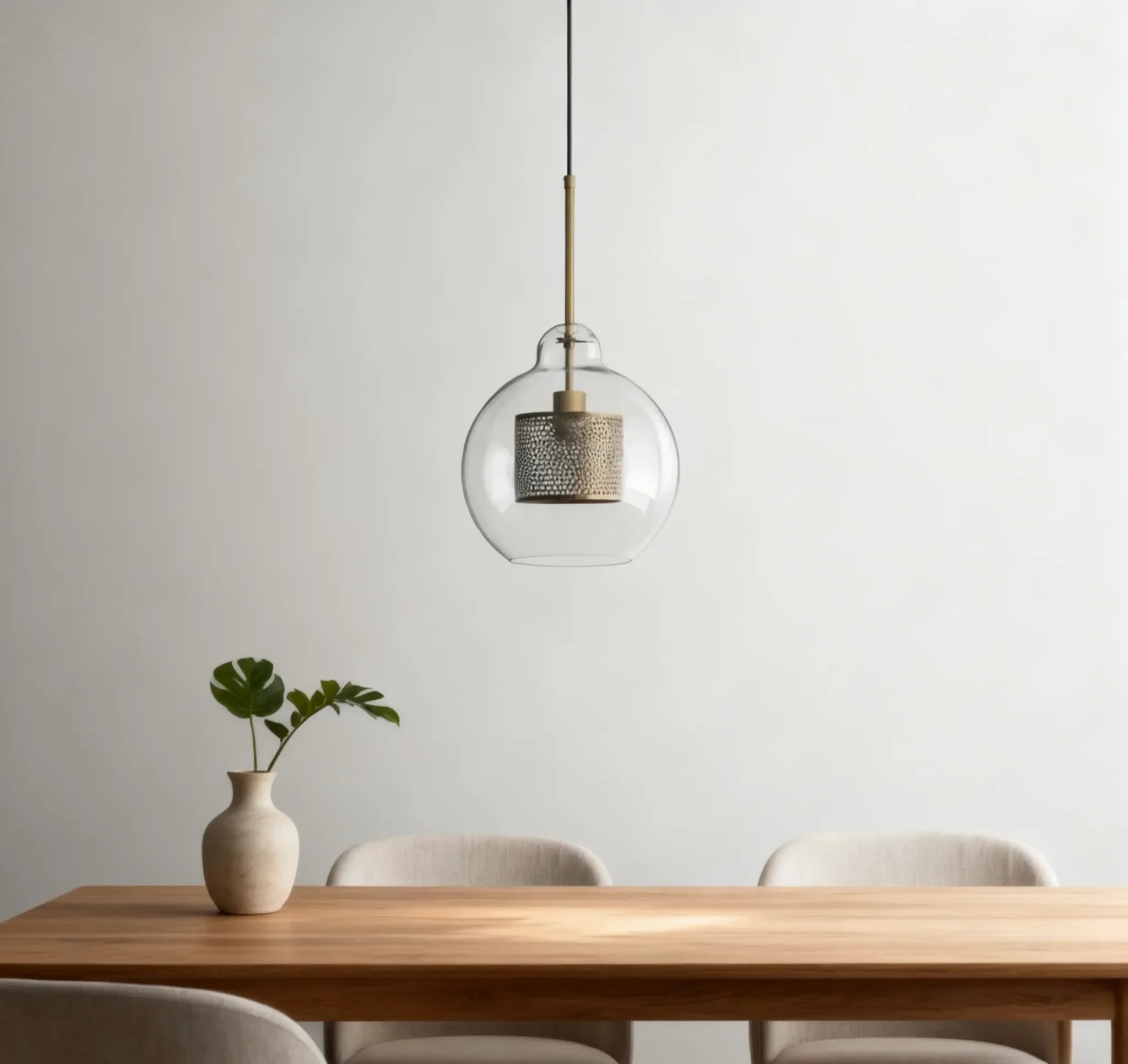 Lampadario a sospensione moderno in vetro trasparente per sala da pranzo
