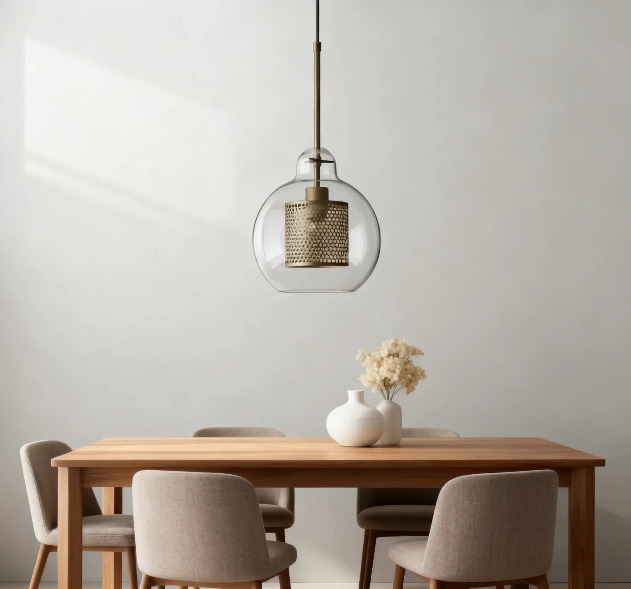 Lampadario a sospensione moderno in vetro trasparente per sala da pranzo