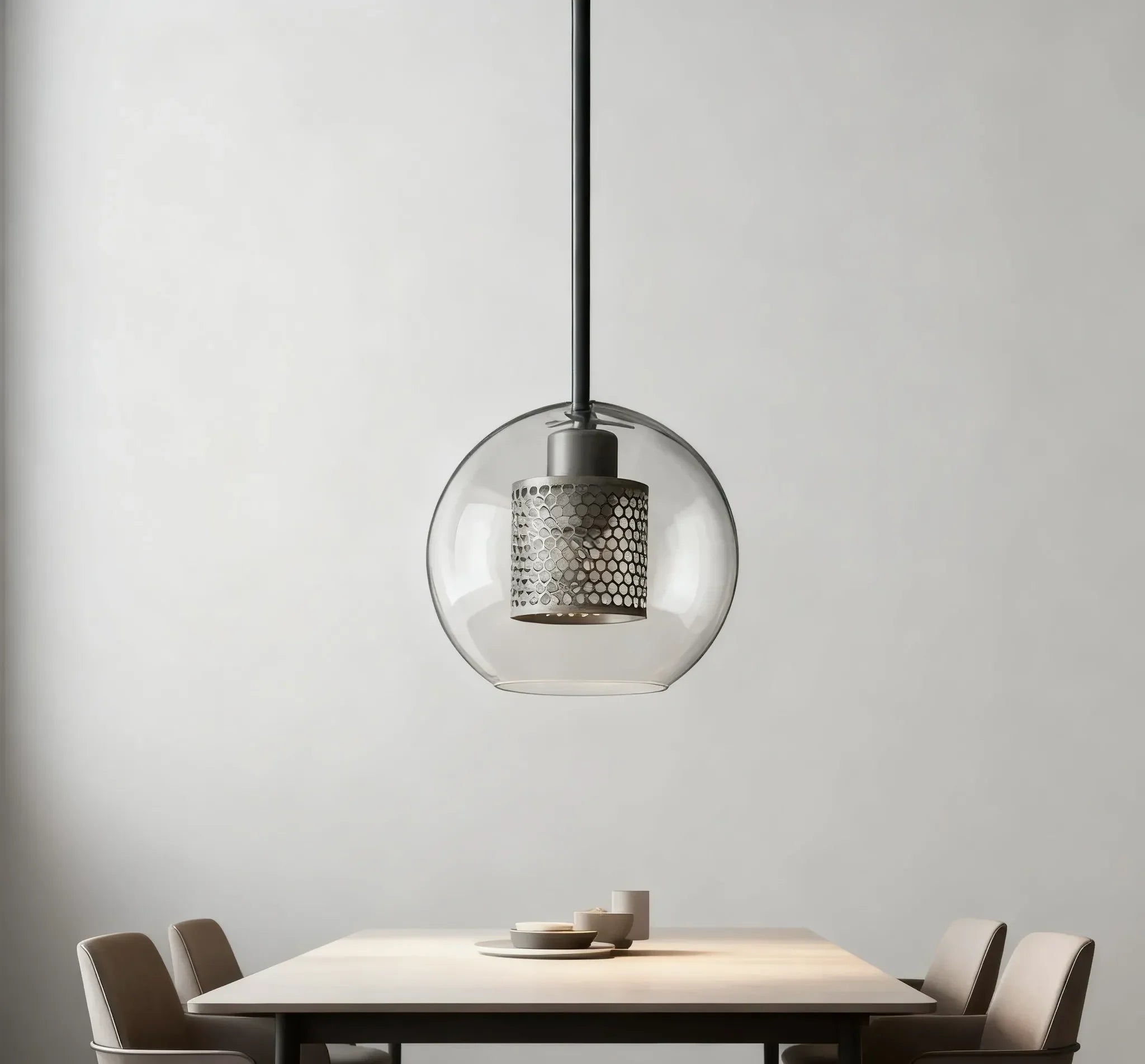 Lampadario a sospensione moderno in vetro trasparente per sala da pranzo