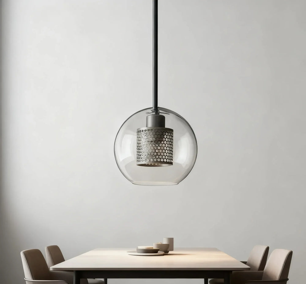 Lampadario a sospensione moderno in vetro trasparente per sala da pranzo