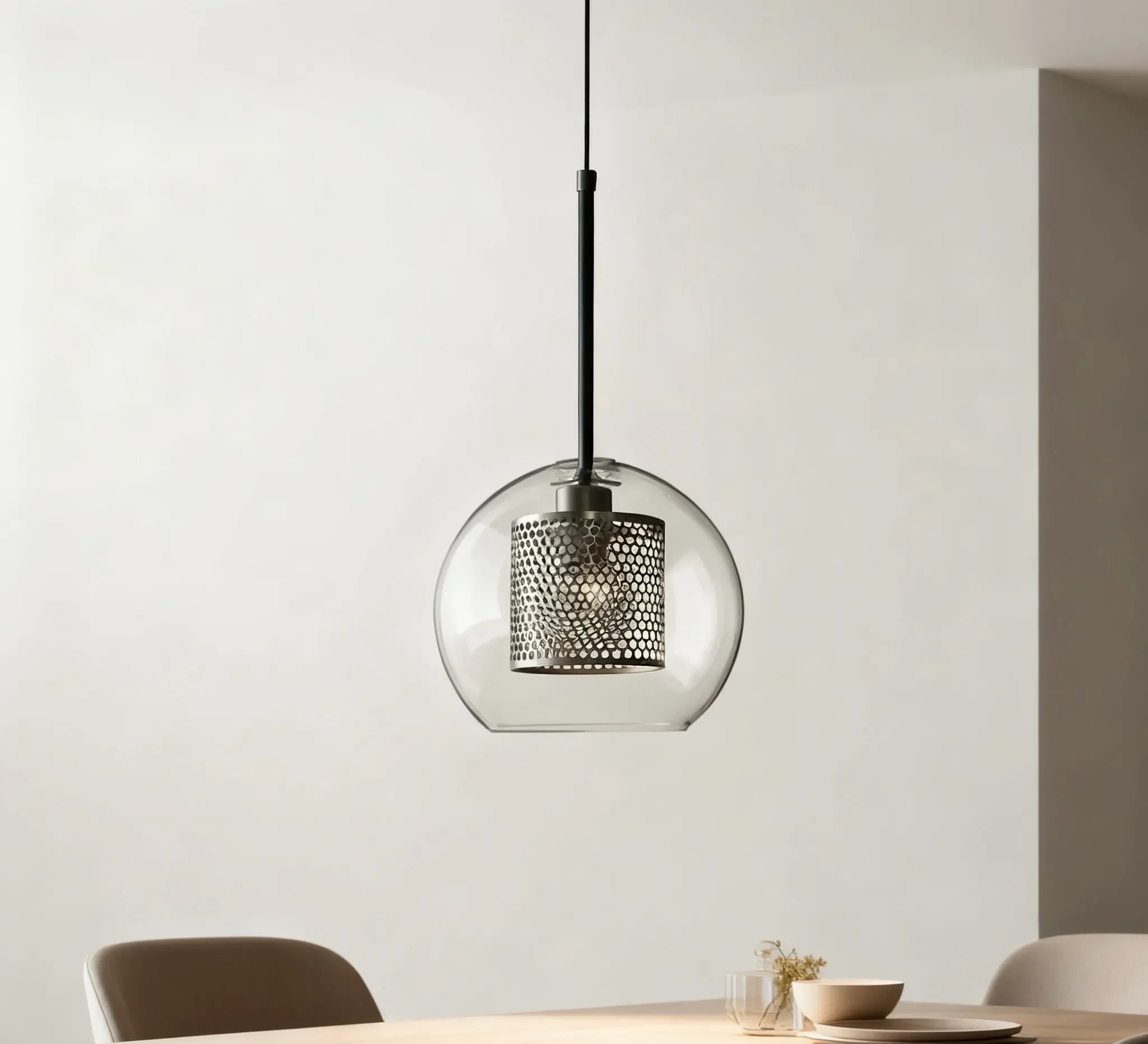 Lampadario a sospensione moderno in vetro trasparente per sala da pranzo