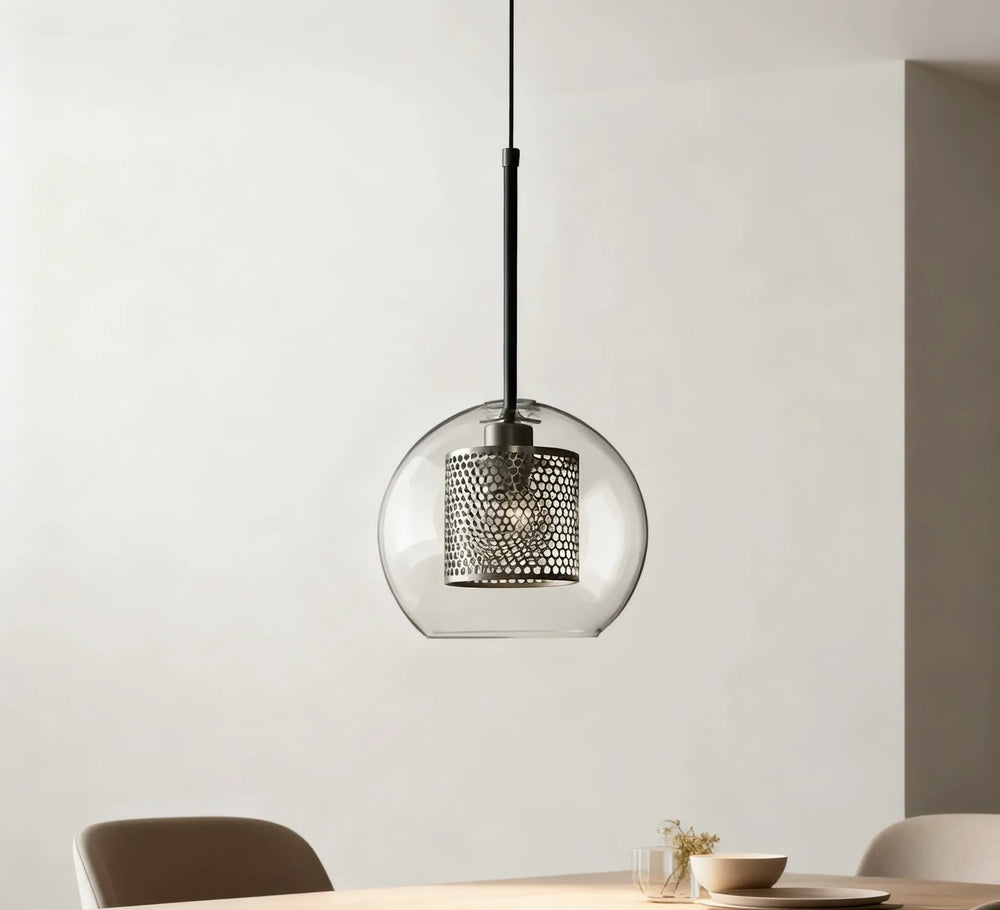 Lampadario a sospensione moderno in vetro trasparente per sala da pranzo