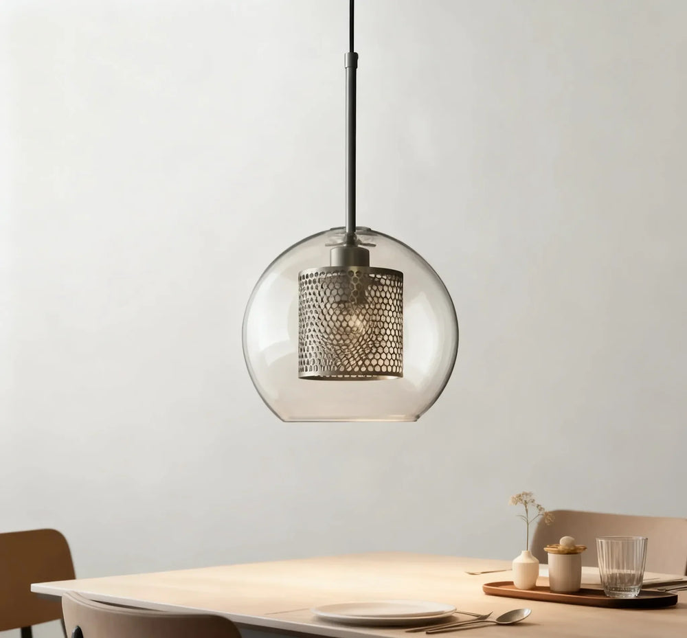 Lampadario a sospensione moderno in vetro trasparente per sala da pranzo