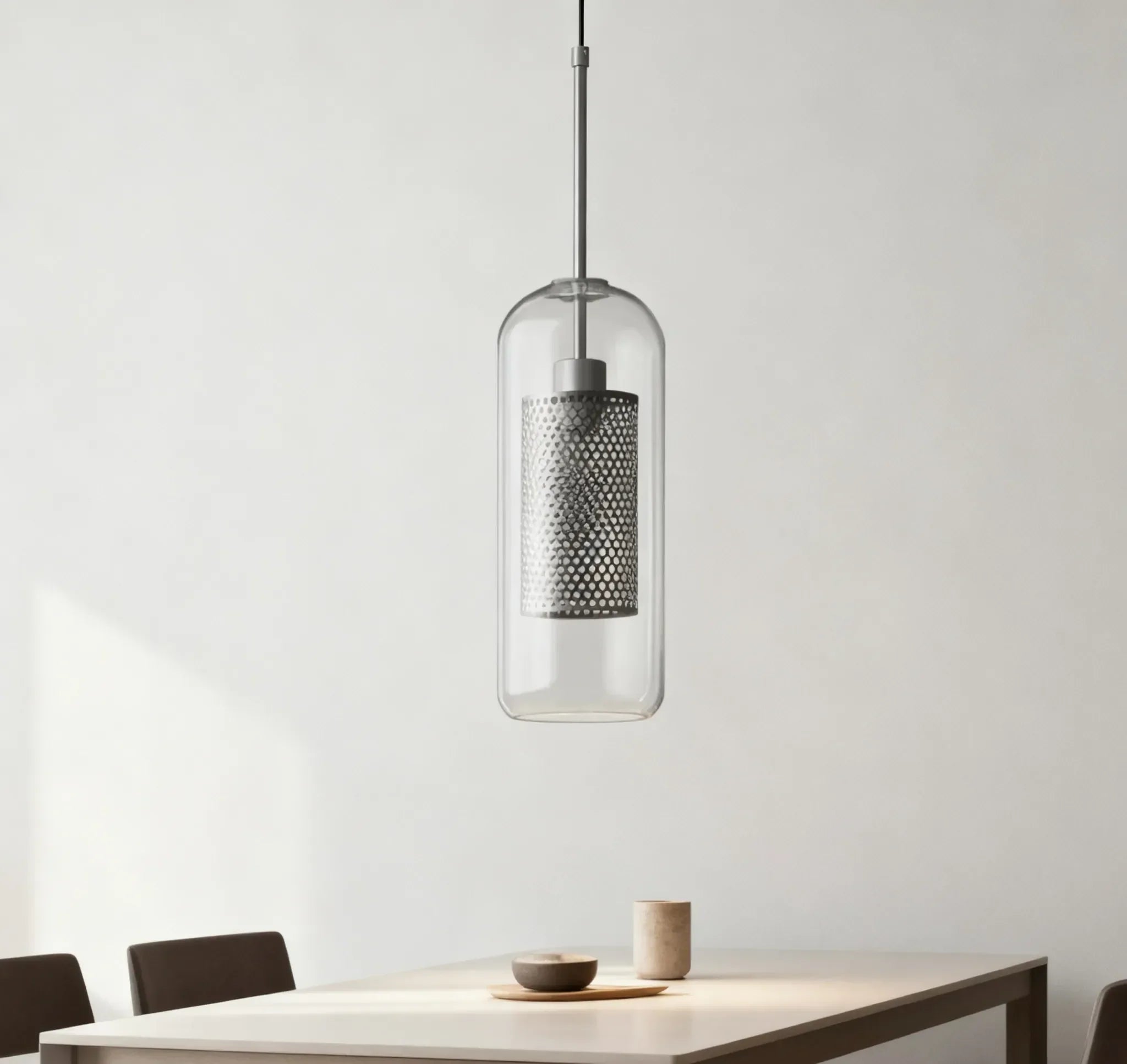 Lampadario a sospensione moderno in vetro trasparente per sala da pranzo