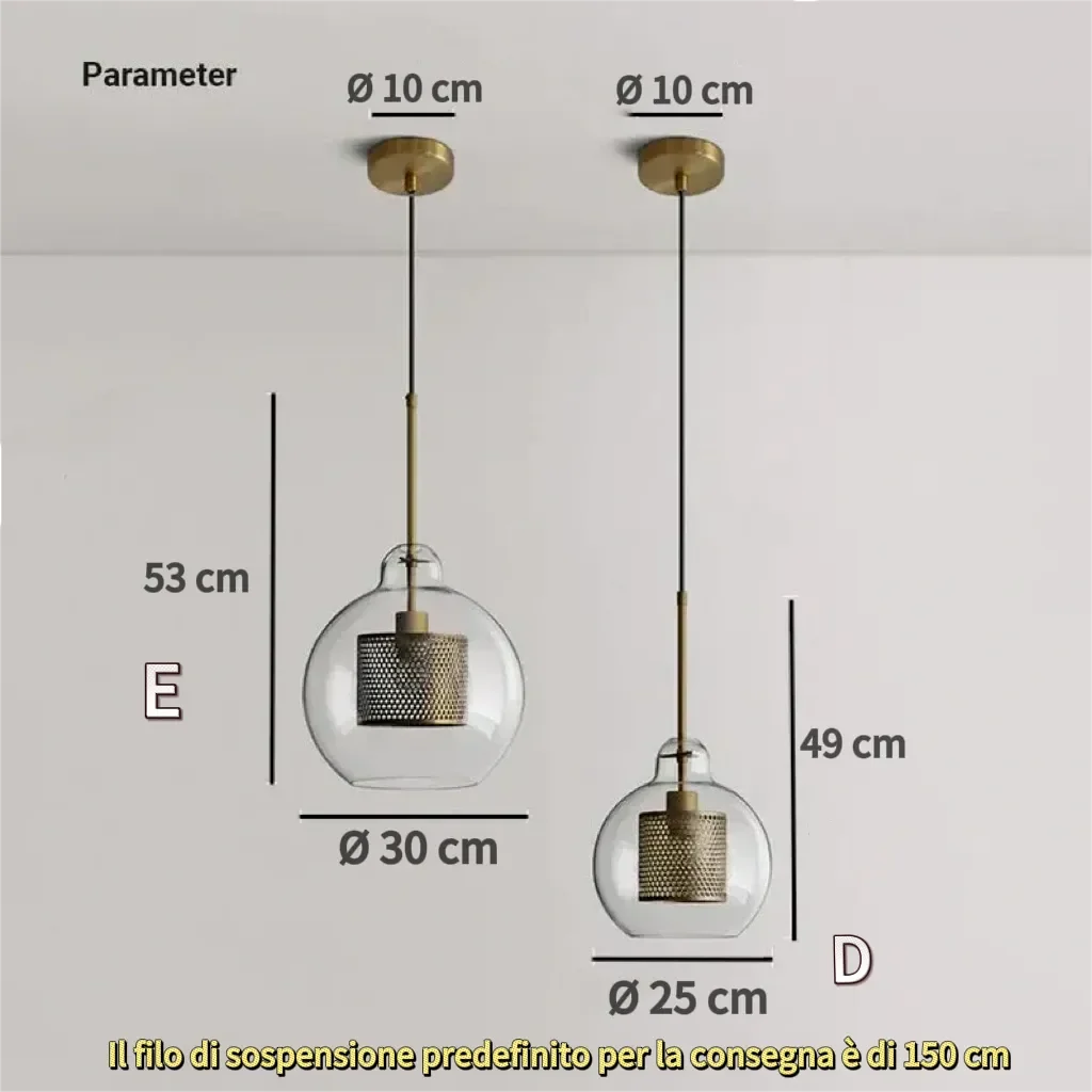 Lampadario a sospensione moderno in vetro trasparente per sala da pranzo