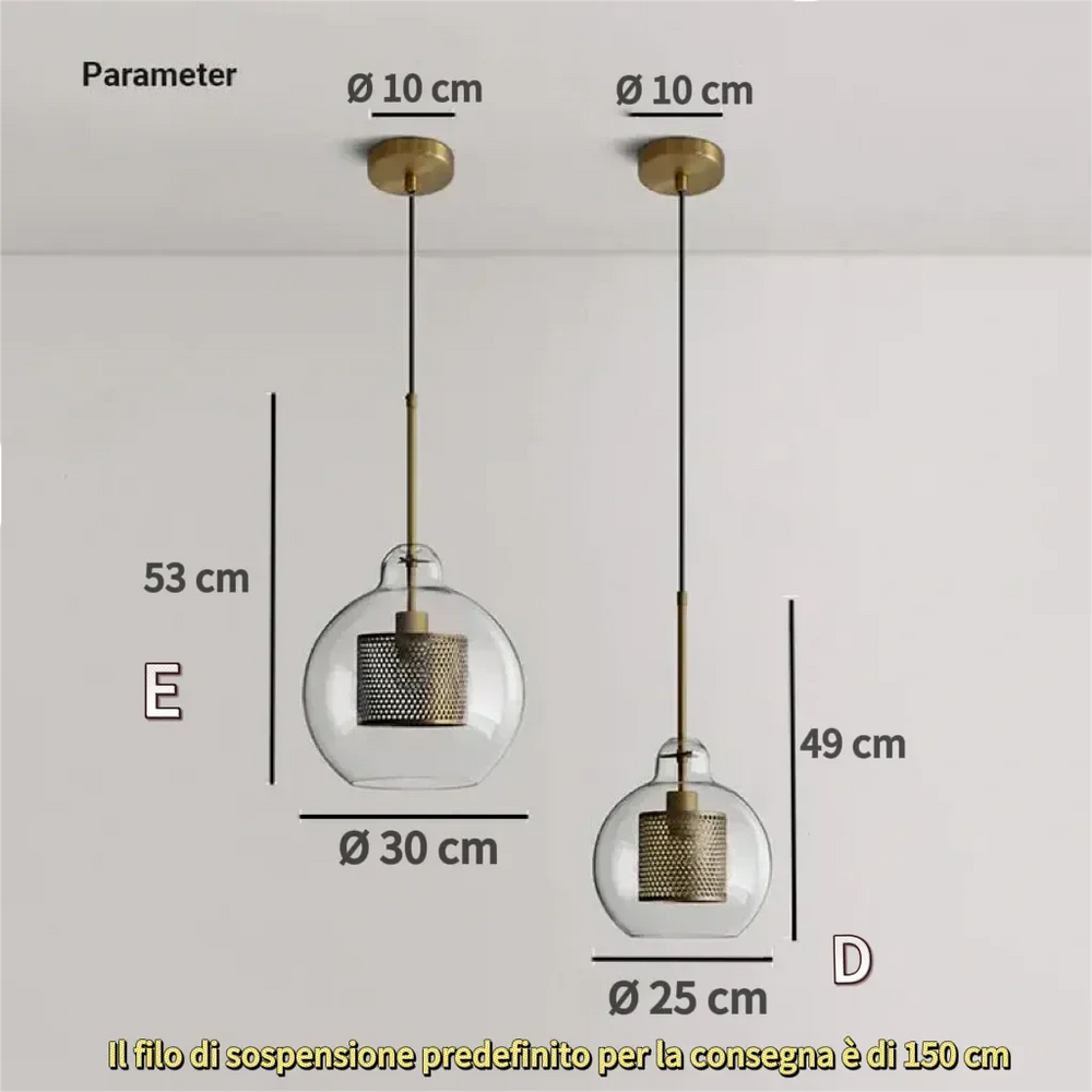 Lampadario a sospensione moderno in vetro trasparente per sala da pranzo