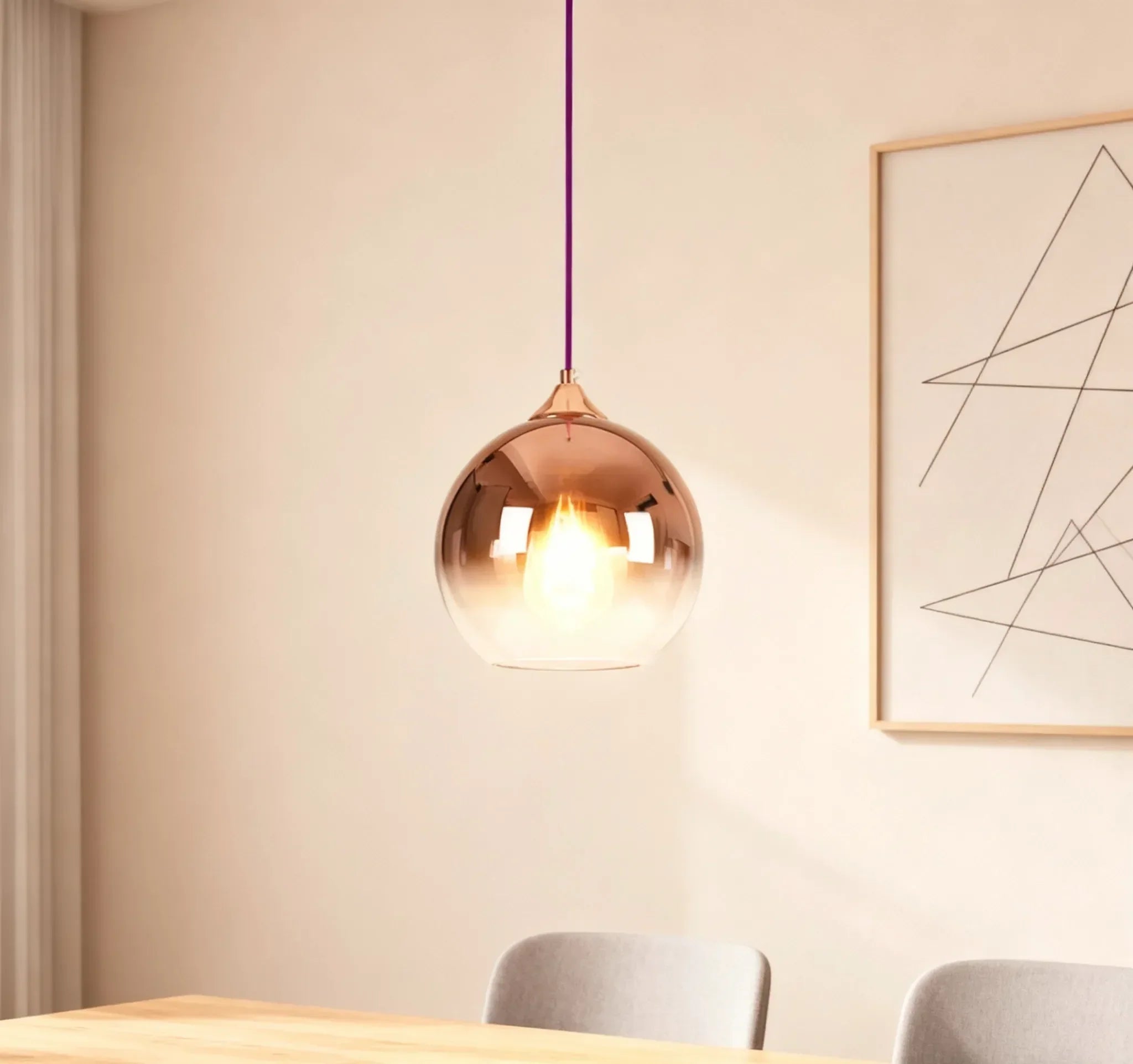 Lampadario a sospensione moderno con sfera in vetro sfumato per sala da pranzo