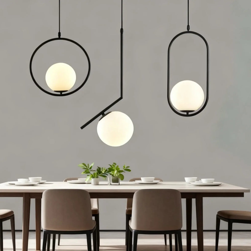 Lampadario con sfere in vetro LED design moderno altezza regolabile per sala pranzo