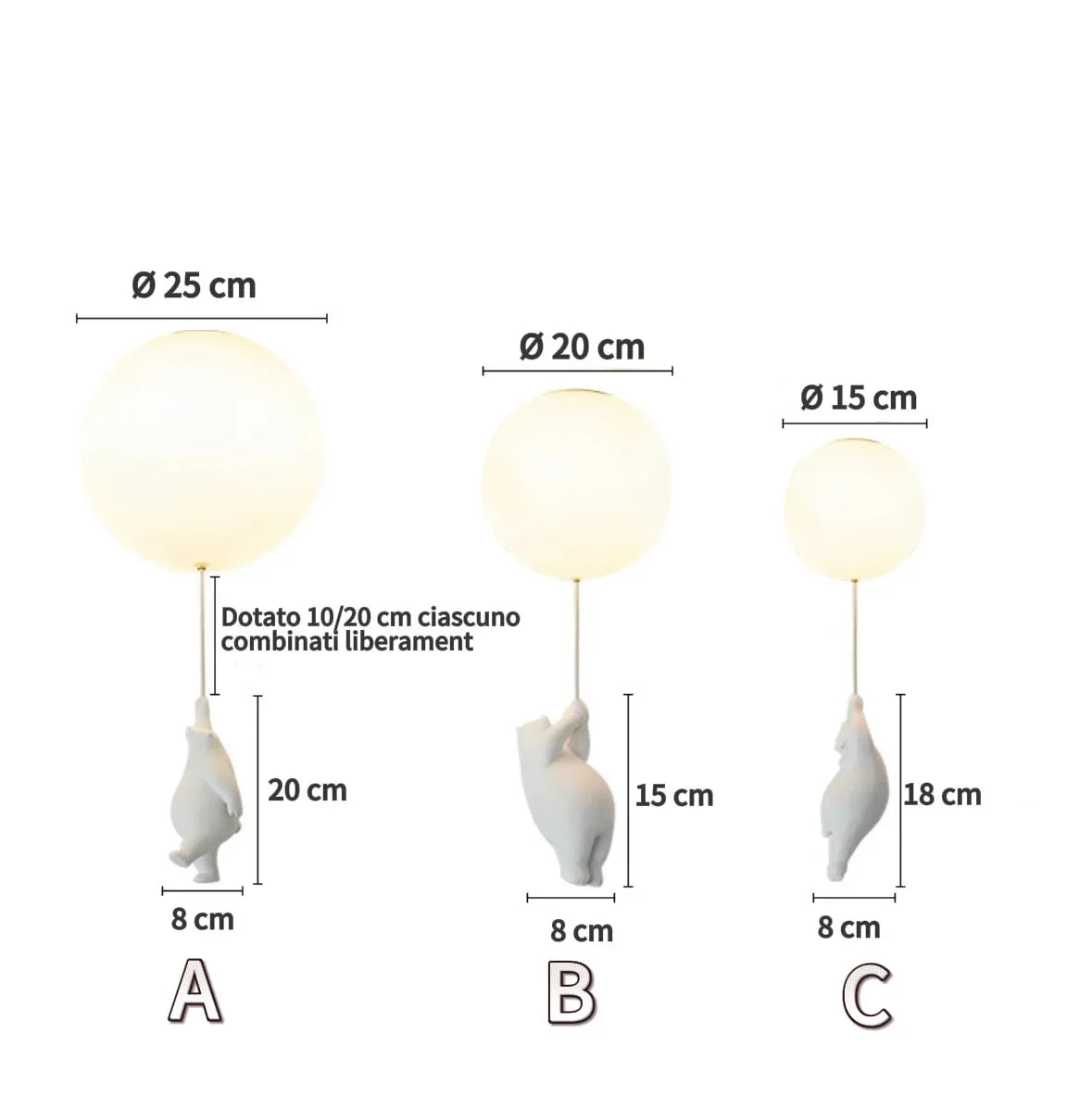 Plafoniera LED per cameretta con sfera bianca e orsetto decorativo