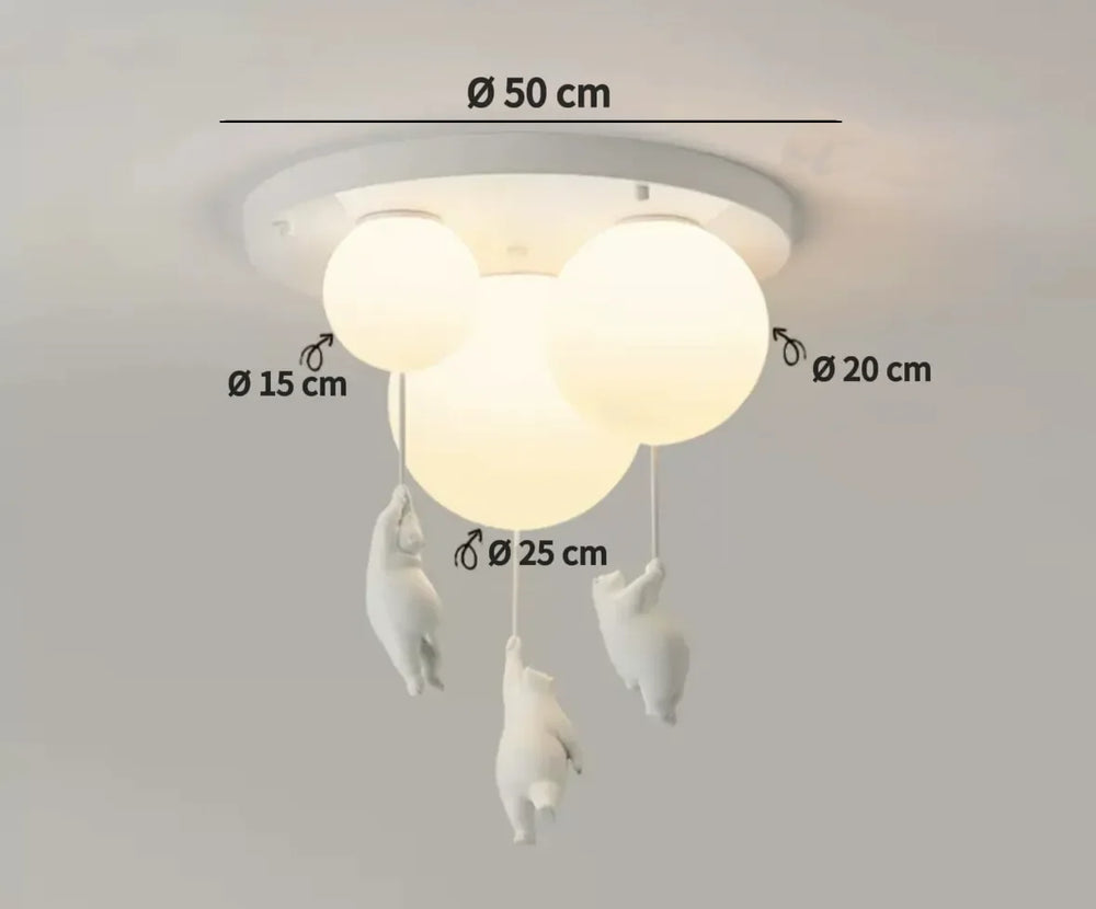 Plafoniera LED per cameretta con sfera bianca e orsetto decorativo