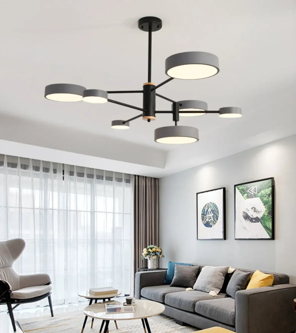 Lampadario a bracci in metallo nordico LED dimmerabili per soggiorno