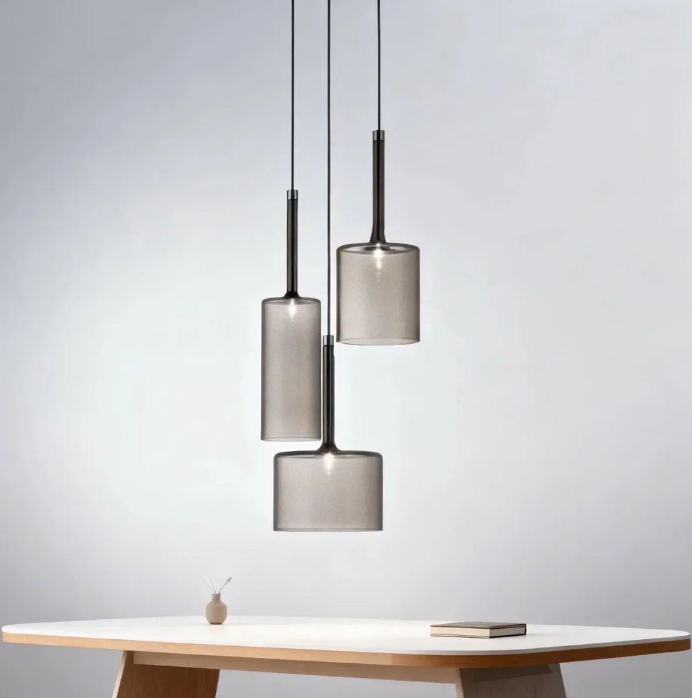 Lampadario cilindrico in vetro a sospensione moderno LED 3 luci per sala da pranzo