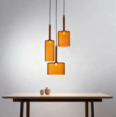 Lampadario cilindrico in vetro a sospensione moderno LED 3 luci per sala da pranzo