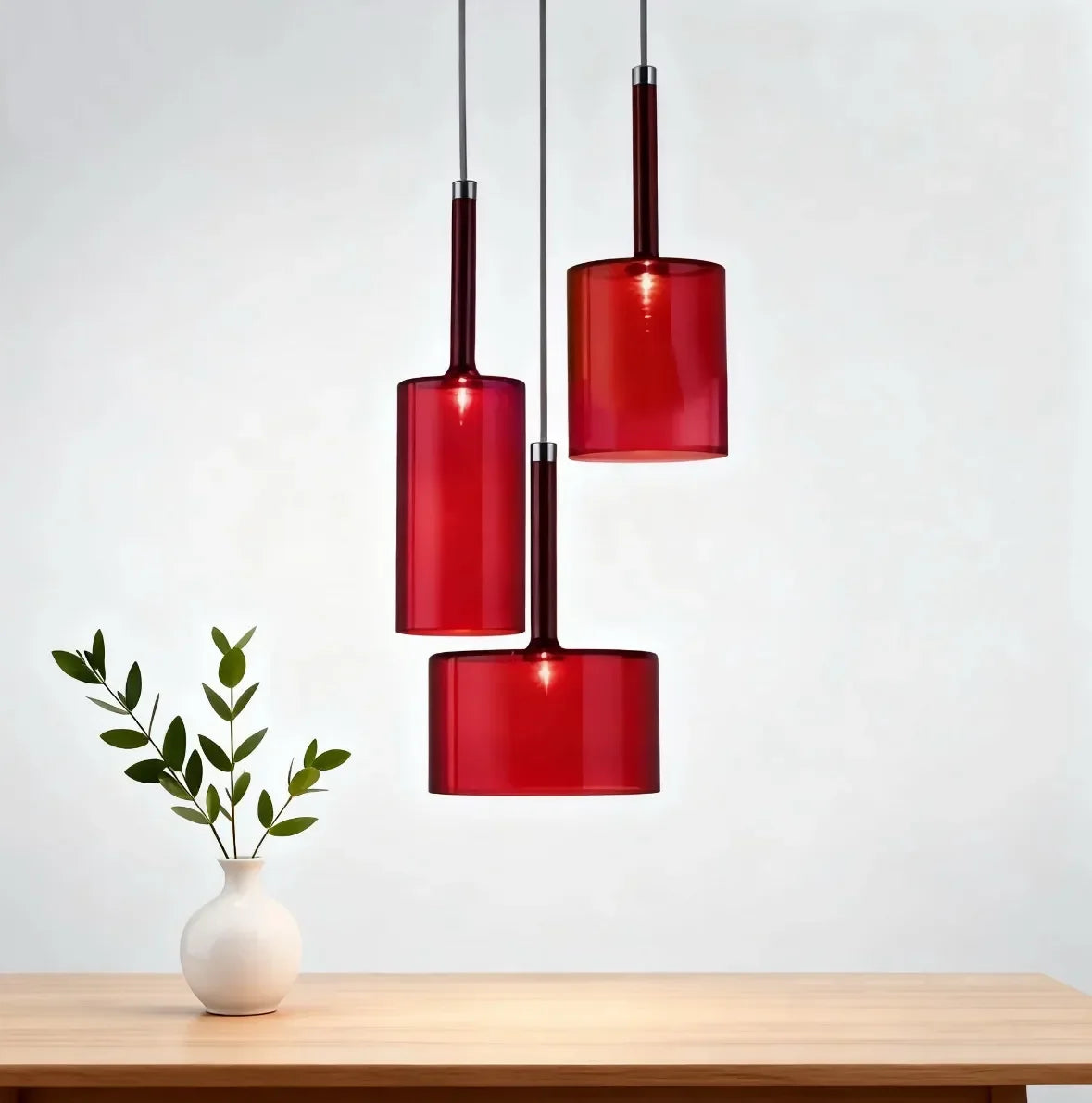 Lampadario cilindrico in vetro a sospensione moderno LED 3 luci per sala da pranzo