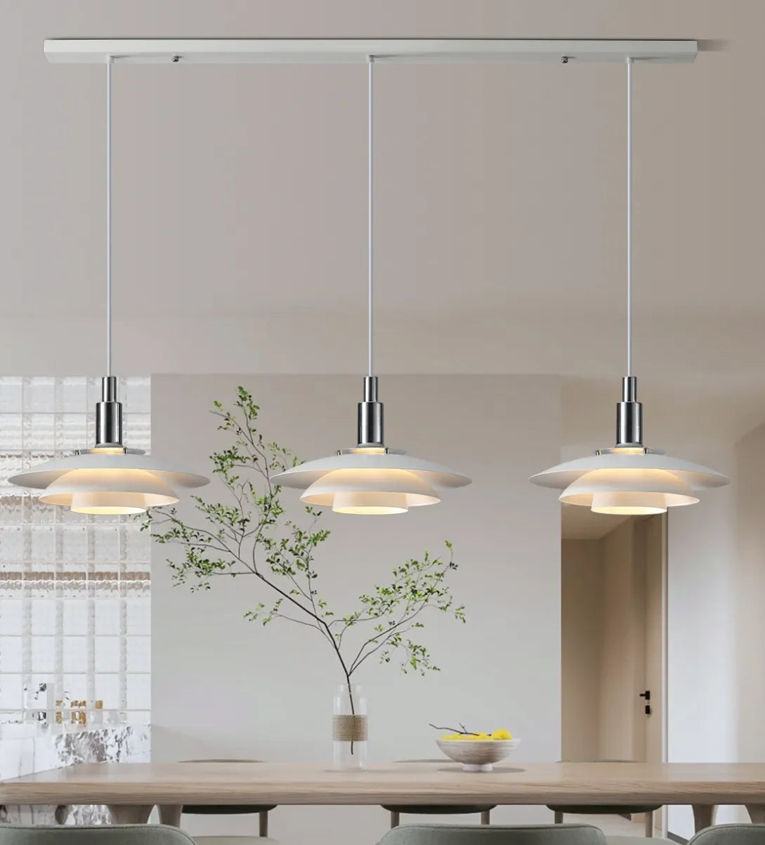 Lampadario a disco LED bianco stile danese per sala da pranzo Ø 38 cm