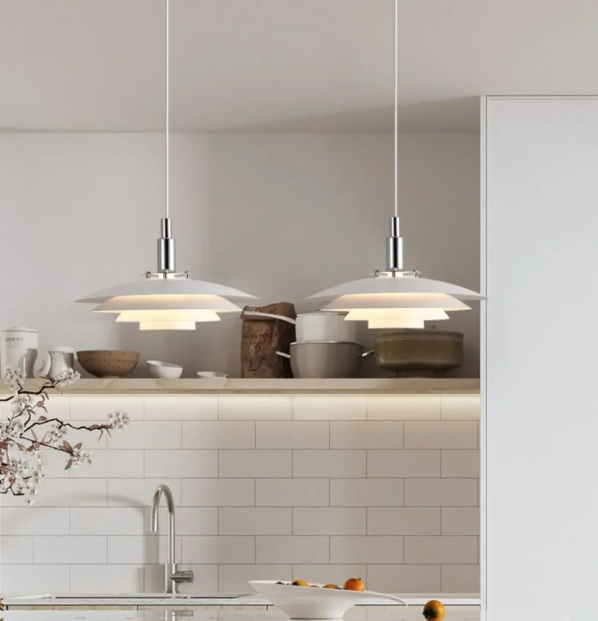 Lampadario a disco LED bianco stile danese per sala da pranzo Ø 38 cm
