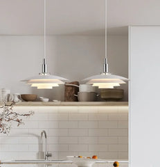 Lampadario a disco LED bianco stile danese per sala da pranzo Ø 38 cm