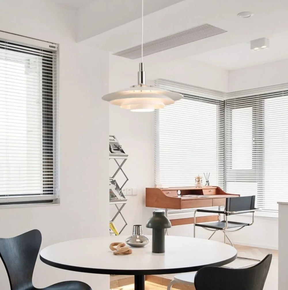 Lampadario a disco LED bianco stile danese per sala da pranzo Ø 38 cm