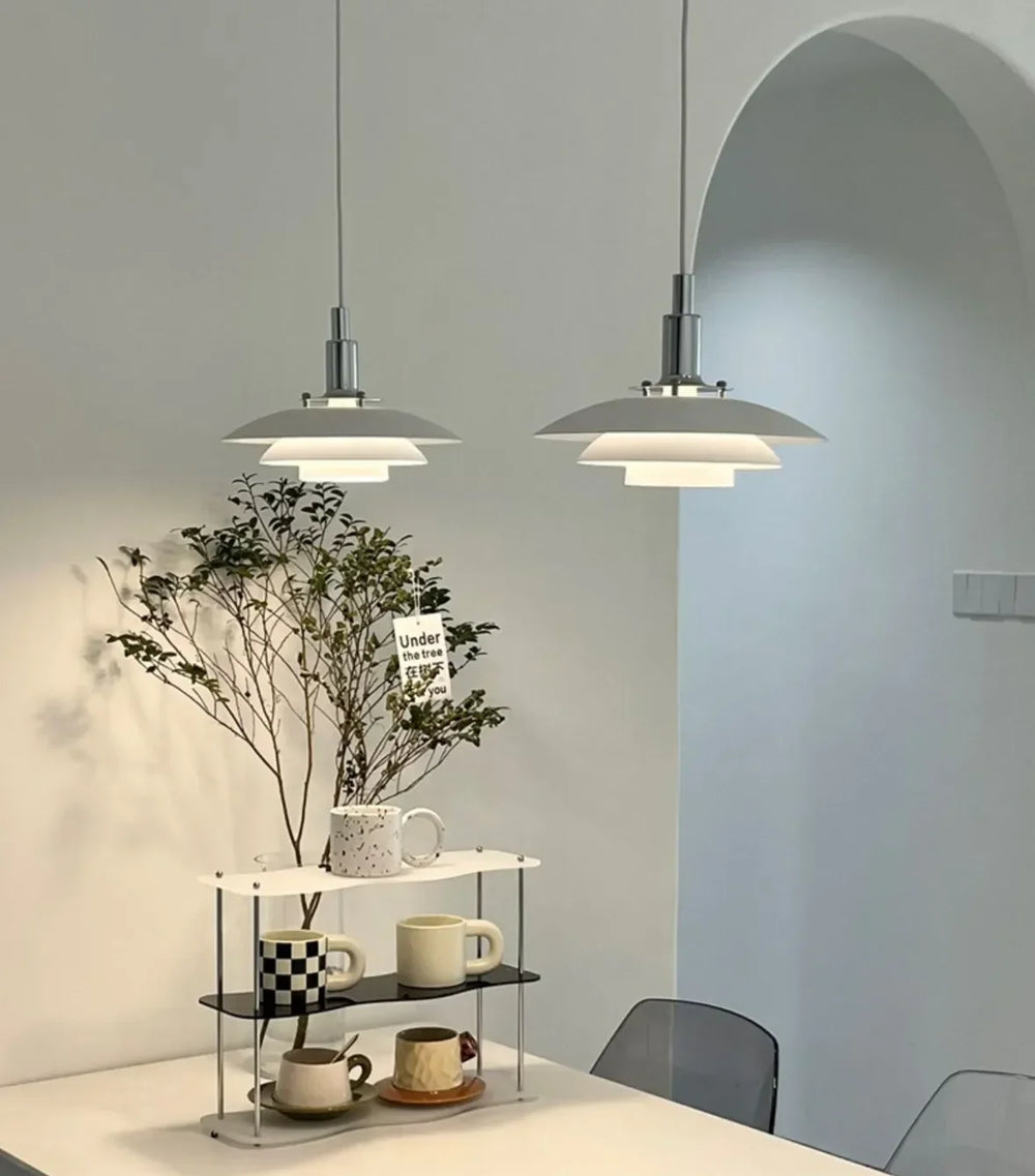 Lampadario a disco LED bianco stile danese per sala da pranzo Ø 38 cm