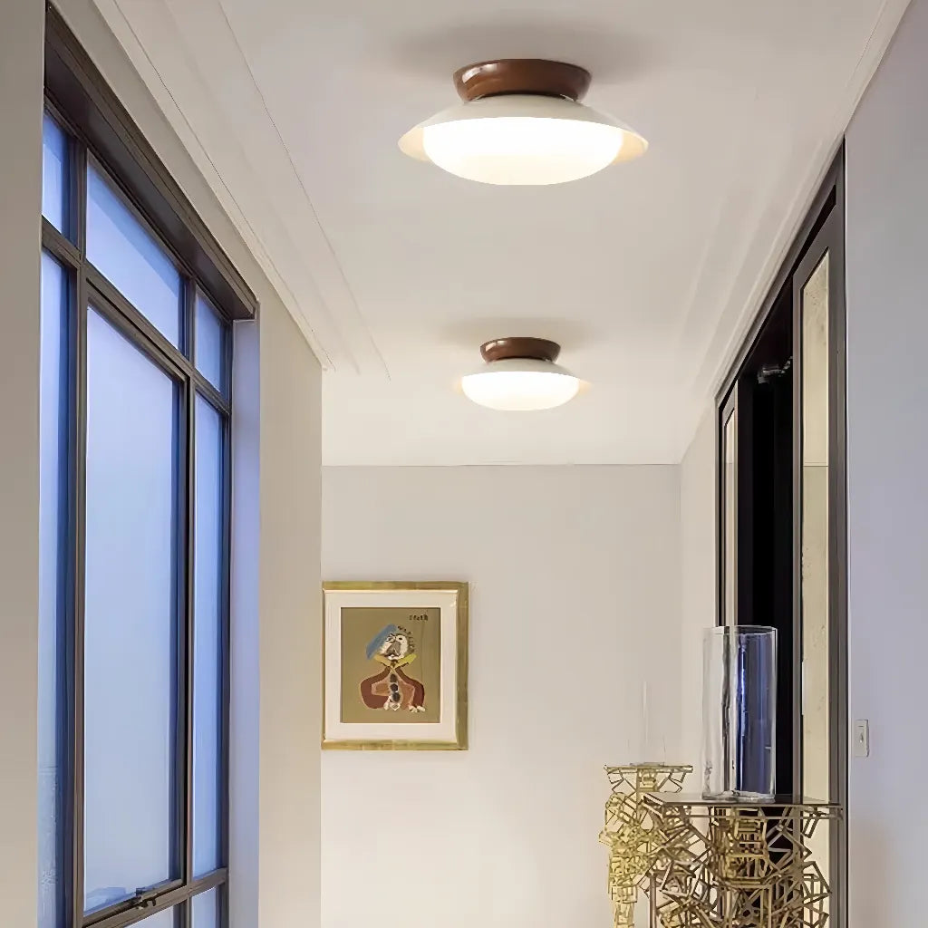 Plafoniera tonda a LED dimmerabile in stile Mid-Century per corridoio