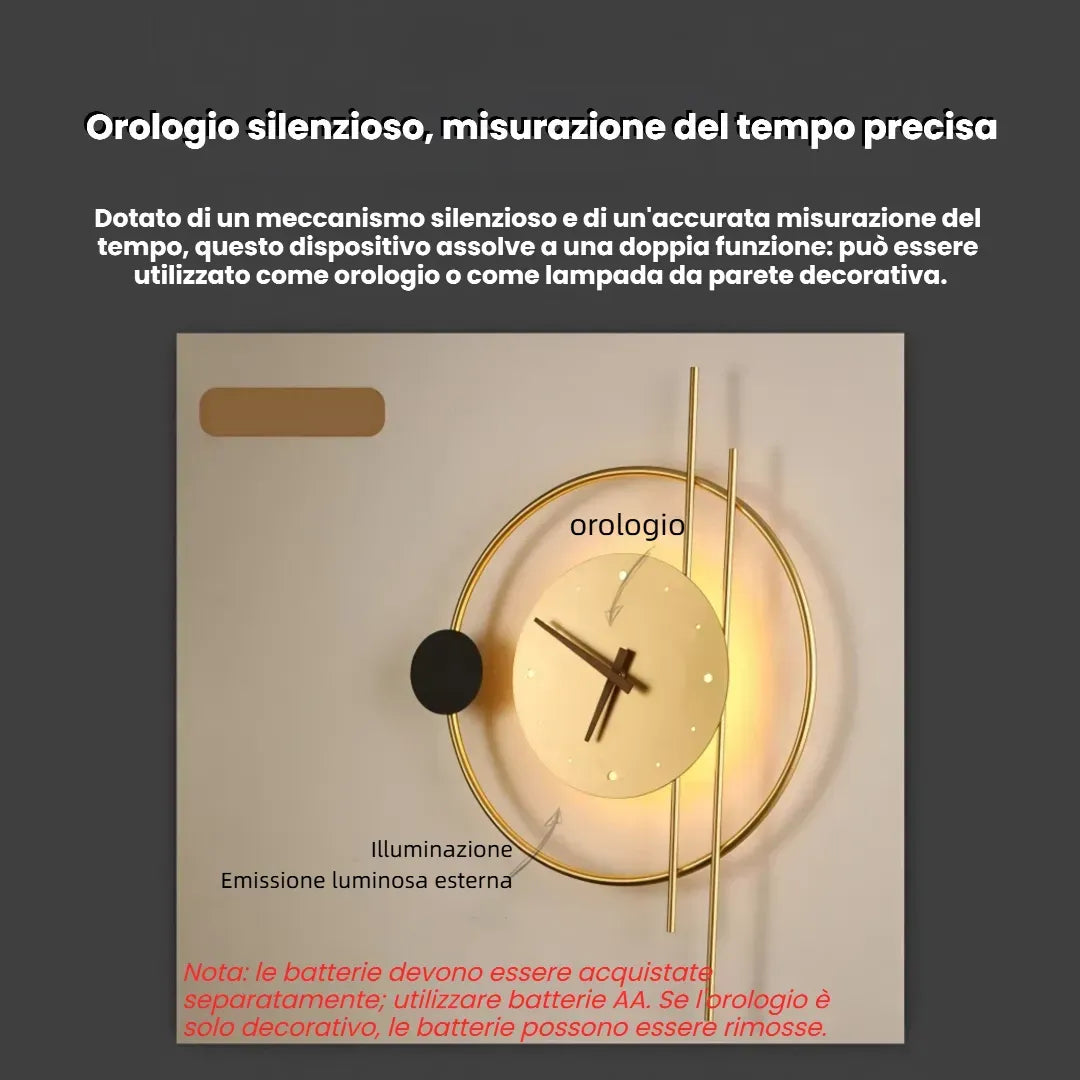 Applique decorativa rotonda con orologio integrato LED dimmerabile per soggiorno