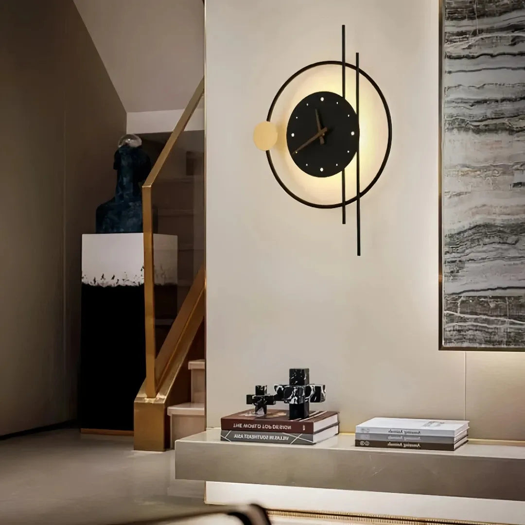 Applique decorativa rotonda con orologio integrato LED dimmerabile per soggiorno