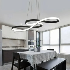 Lampadario moderno a sospensione LED dimmerabile a forma curva per sala da pranzo
