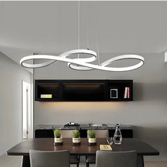 Lampadario moderno a sospensione LED dimmerabile a forma curva per sala da pranzo