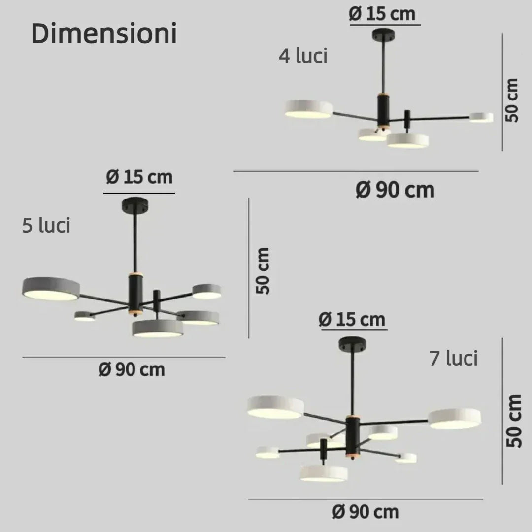 Lampadario a bracci in metallo nordico LED dimmerabili per soggiorno
