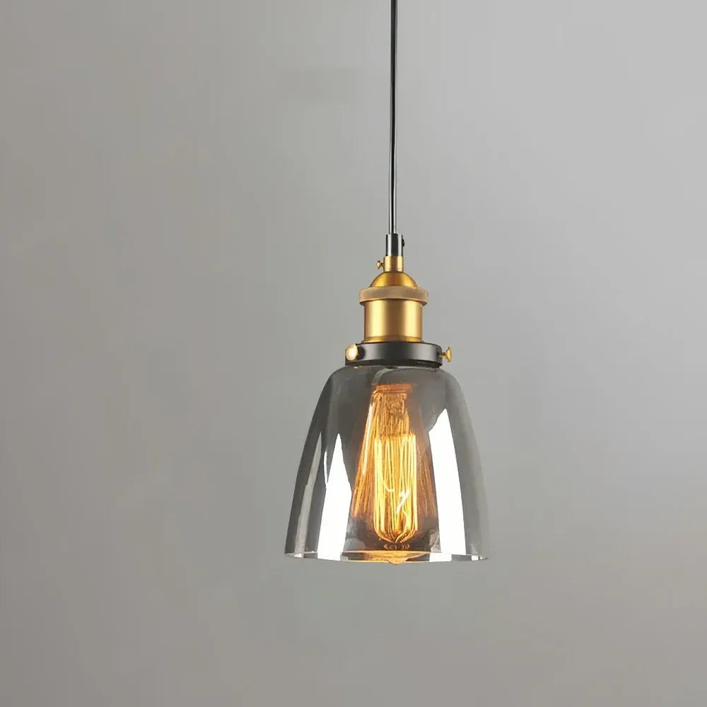 Lampadario a sospensione in vetro e ottone contemporaneo per sala da pranzo